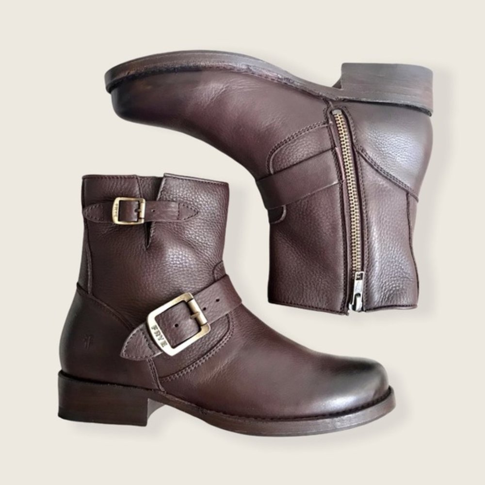 Frye Vicky Belt Buckle Leather Combat Ankle Boot